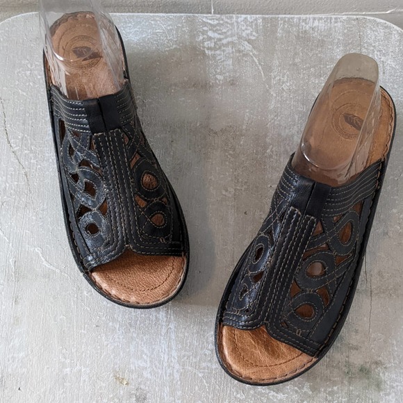 Nurture Shoes - Nurture Black Summer Leather Wedge Sandals Size 8.5